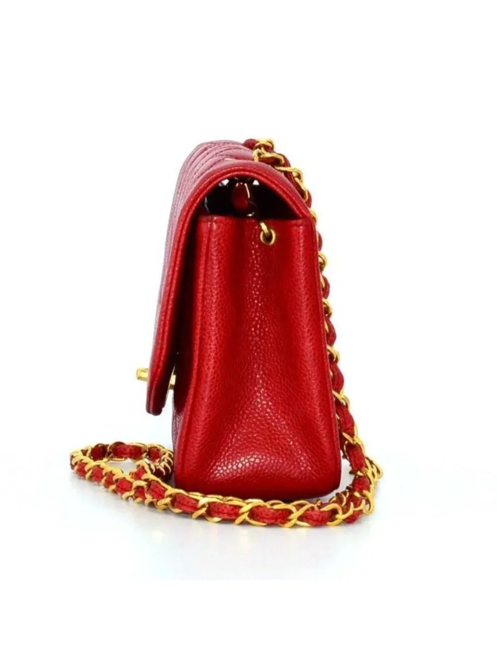 Chanel Quilted Diana 22 Chain Shoulder Caviar Leather Red Flat